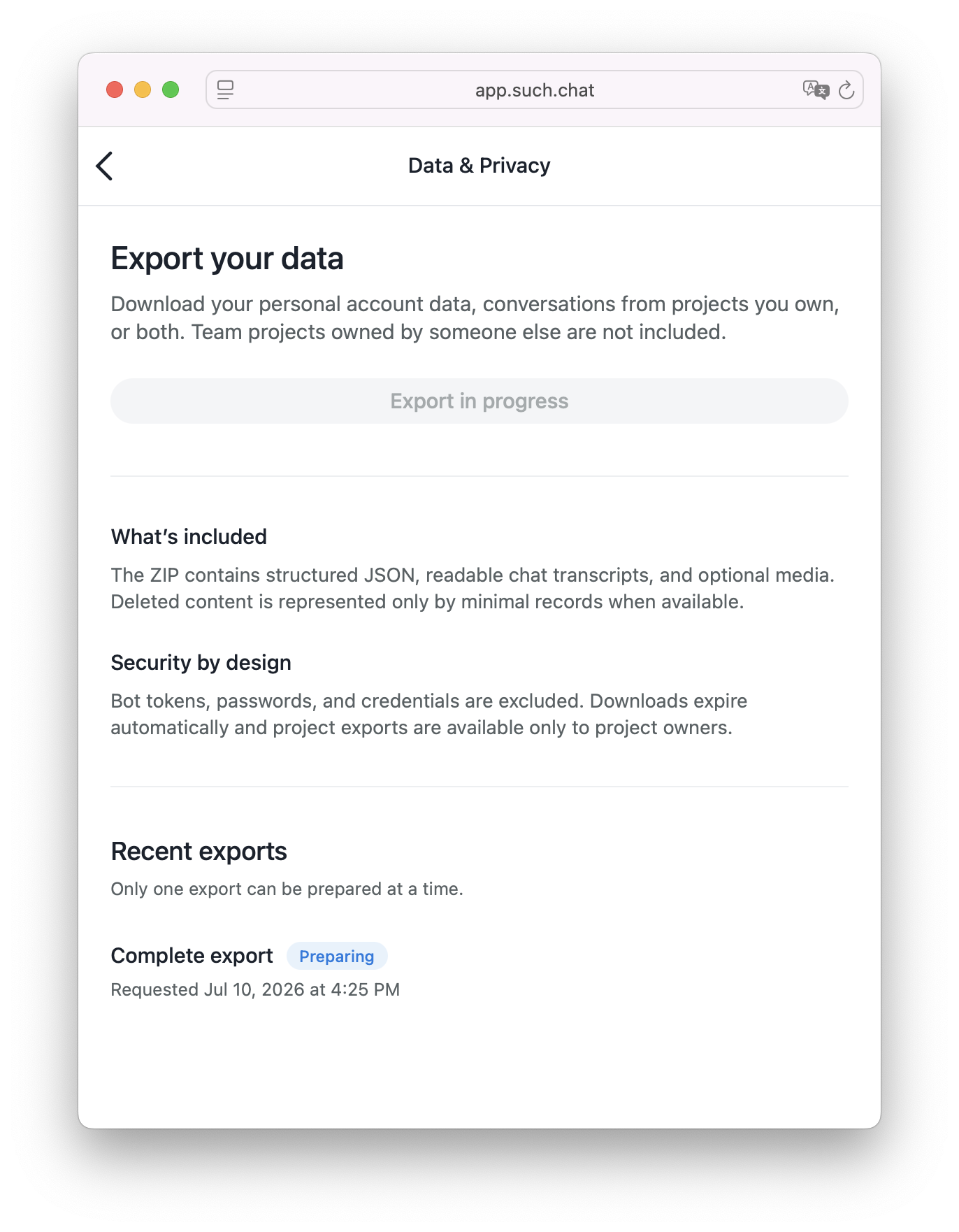 A SUCH export preparing in Recent exports