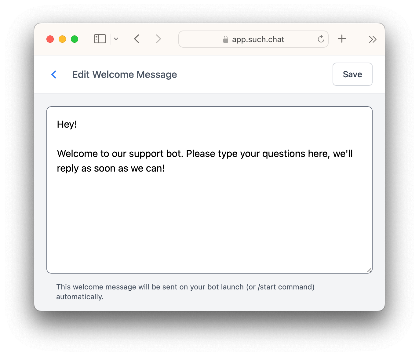 Editing a Telegram bot welcome message in SUCH