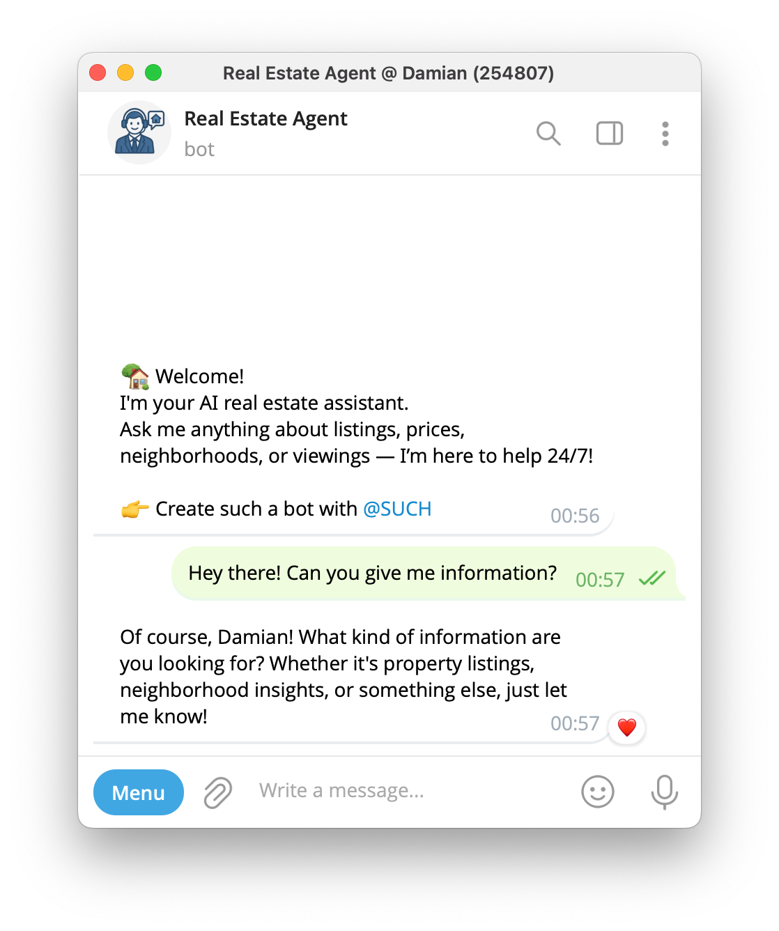 Telegram support bot example
