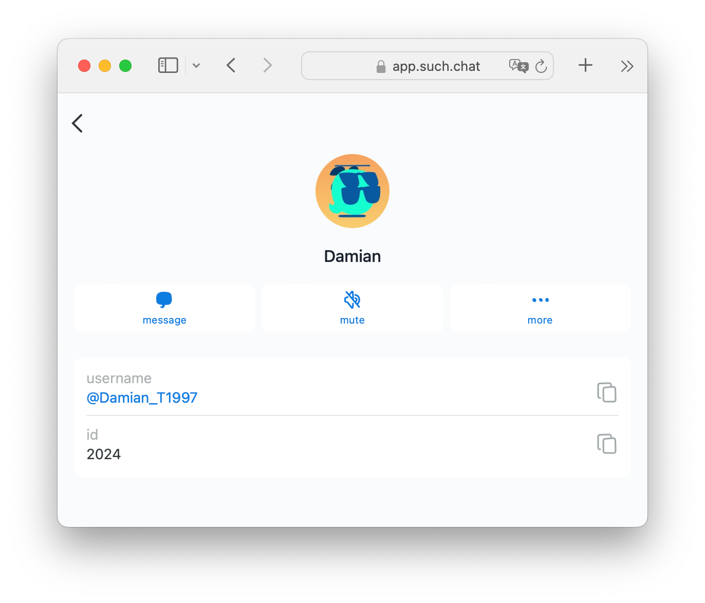 The User Info pane in SUCH showing a customer's Telegram ID