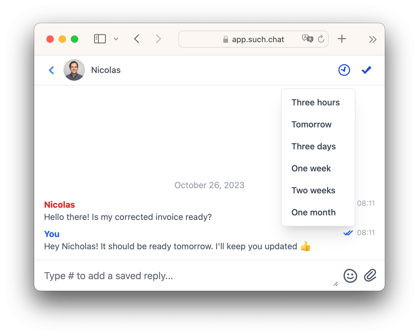 How To Close, Snooze and Reopen Chats β screenshot 2